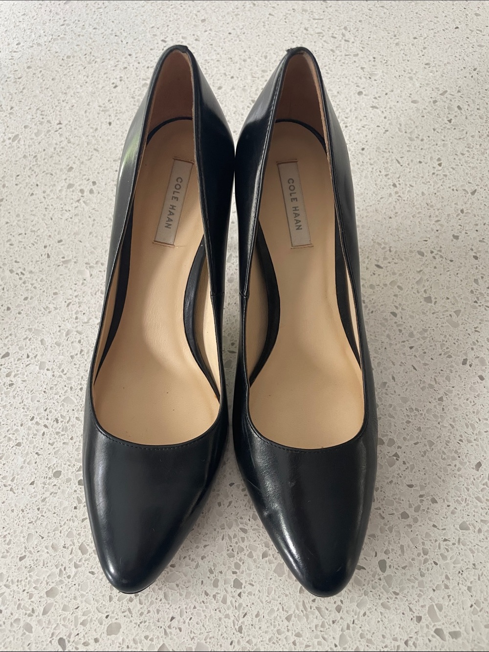 Cole Haan Black Leather Pointed Toe Heels